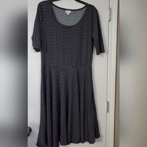 LuLaRoe 3/4 Sleeves Black and White Mod Graphic Pattern Midi Dress, XL, 14-16